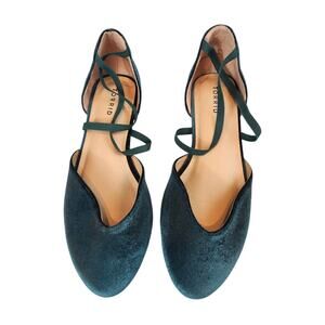 Torrid velvet ballet flat emerald green crisscross ankle strap sz 11.5WW shoe